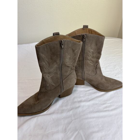 Women’s Size 8.5 Embroidered Western Cowgirl Boots Brown Zip Up Faux Suede - Picture 5 of 6